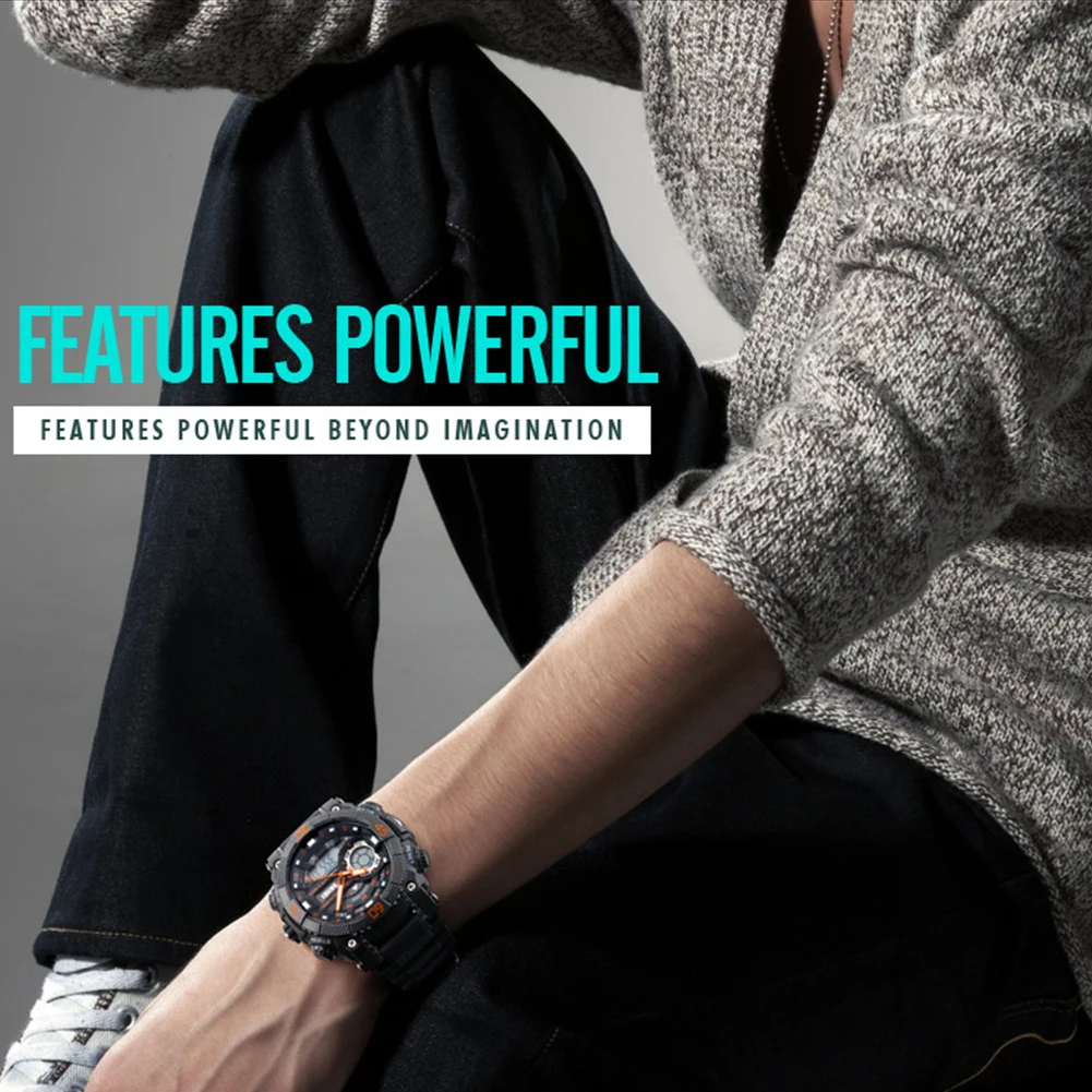 

SKMEI EL Light Date Men's Wristwatch 5ATM Digital Sport Watch Double Time Week Alarm Chronograph 12/24 Hour