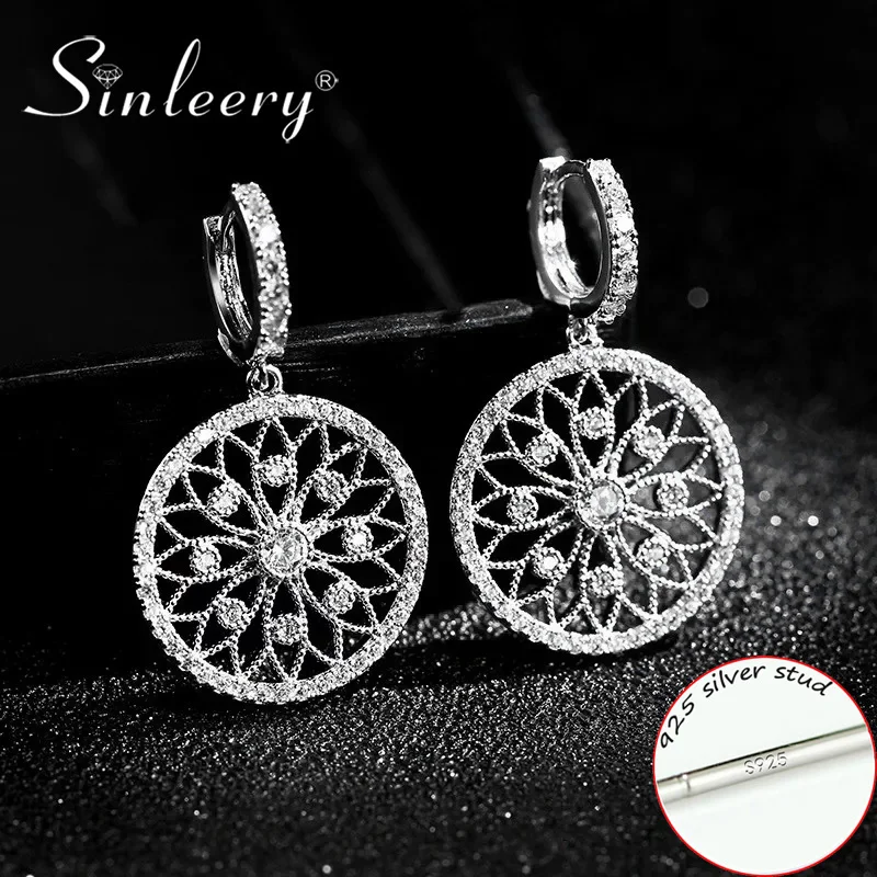 

SINLEERY Luxury Baroque Micro Inlay Crystal Hollow Flower Round Dangle Earrings Women Party Jewelry Accessories ES275 SSI