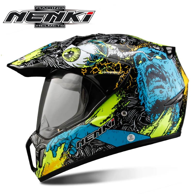 NENKI, черный мотоциклетный шлем, мотоциклетный шлем с полным лицом, мужской шлем для мотокросса, мотоциклетный туристический гоночный шлем, мотоциклетный шлем - Цвет: Yellow Skull