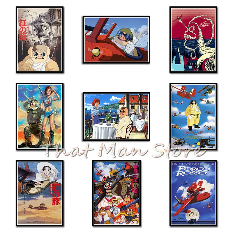 Постер из крафт-бумаги Porco Rosso Miyazaki Hayao для домашнего декора 42x30 см | Дом и сад