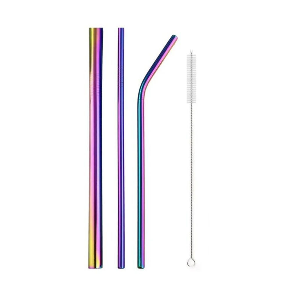 5Pcs/pack Reusable Drinking Straw Stainless Steel Eco-Friendly Straight/ Bend Set Metal Straw with Cleaner Brush Bar Accessories