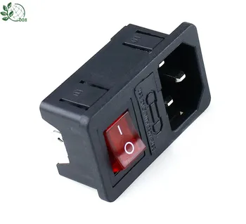 

1pcs with 10A fuse ! Red Rocker Switch Fused IEC 320 C14 Inlet Power Socket Fuse Switch Connector Plug Connector 4 pin