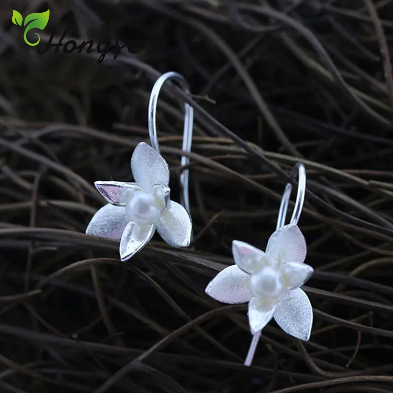 

Hongye Handmade Silver 925 Female Earrings Flower Ear Hook for Sensitive Ears Quality Real Opal Pearl Dangler Fashion Jewelry