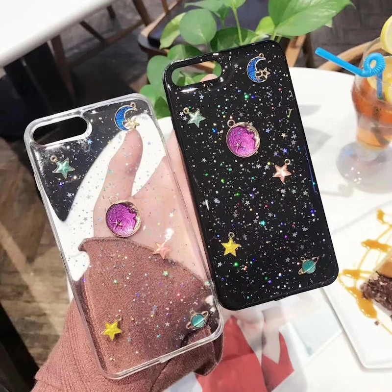 Для iPhone 6 6S 7 8 Plus X Роскошные модные девушки мультфильм ясно черный звездное небо
