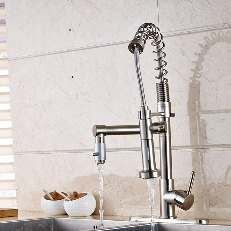 Nickel Brushed Kitchen Faucet Dual Spout Vessel Sink Mixer Tap One Handle Cover