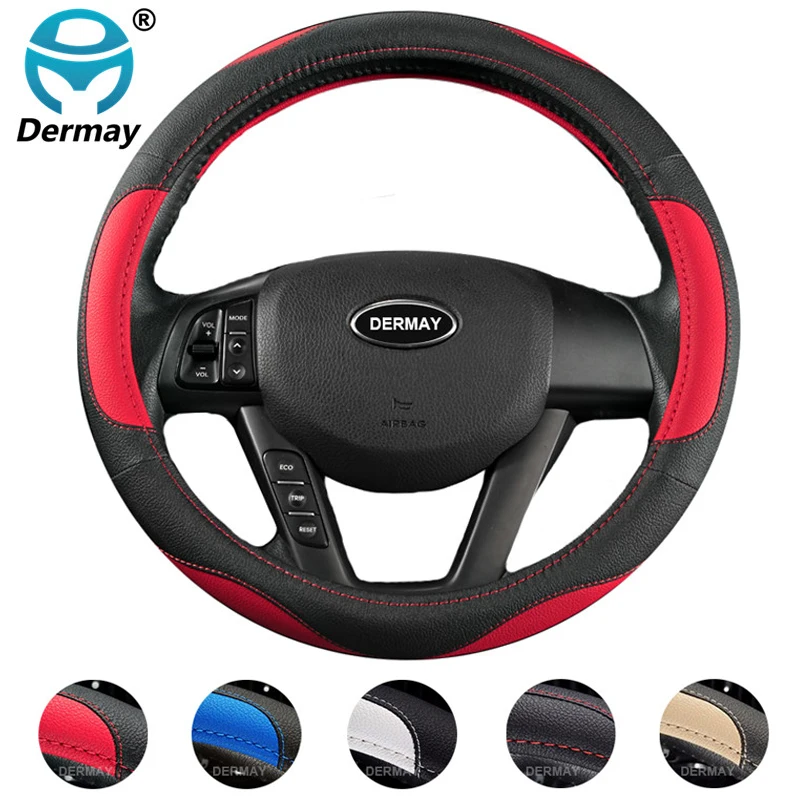 DERMAY Universal 38cm PU Leather Car Steering Wheel Cover for Ford focus 2 3 BMW e46 e39 Volkswagen Toyota Chevrolet cruze Opel DERMAY Universal 38cm PU Leather Car Steering Wheel Cover for Ford focus 2 3 BMW e46 e39 Volkswagen Toyota Chevrolet cruze Opel