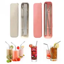 

4/9Pcs Set Reusable Drinking Straw Stainless Steel Metal Straw with Cleaner Brush Kit