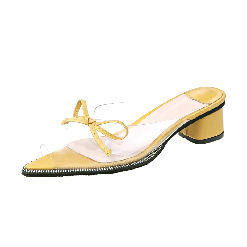 

Clear PVC Transparent Ladies Pumps Female Shoes Woman Bow Knot Square Med Heels Point Toe Womens Party Shoes Nightclub Pumps