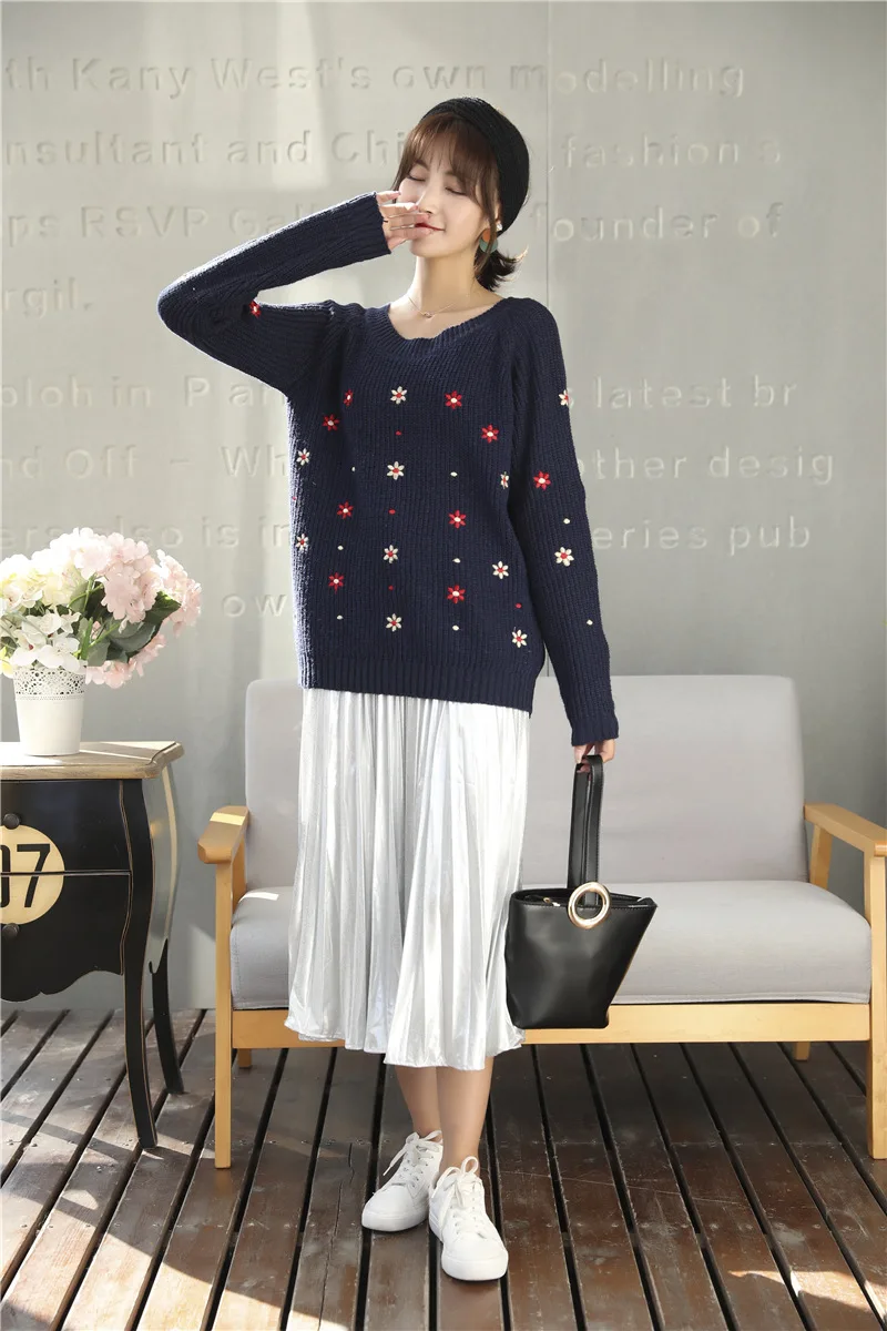 2018 Autumn Sweater Women Embroidery Knitted Winter  (8)
