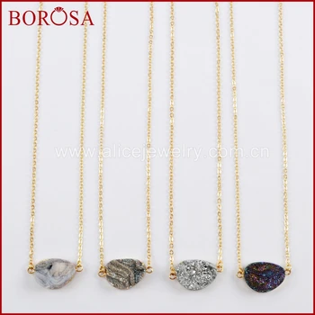 

BOROSA 5/10PCS 16" Gold Color Mango Shape Rainbow Titanium Galaxy Druzy Quartz Connector Necklace Jewelry Gems For Women G1614-N