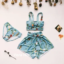 Женский купальник-бикини с принтом Sen, тонкий купальник без стального кольца, три комплекта