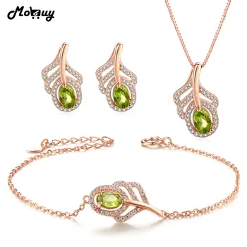 

MoBuy Romantic Peridot Natural Gemstone 3pcs Jewelry Sets 100% 925 Sterling Silver For Women Engagement Fine Jewelry V045EHN
