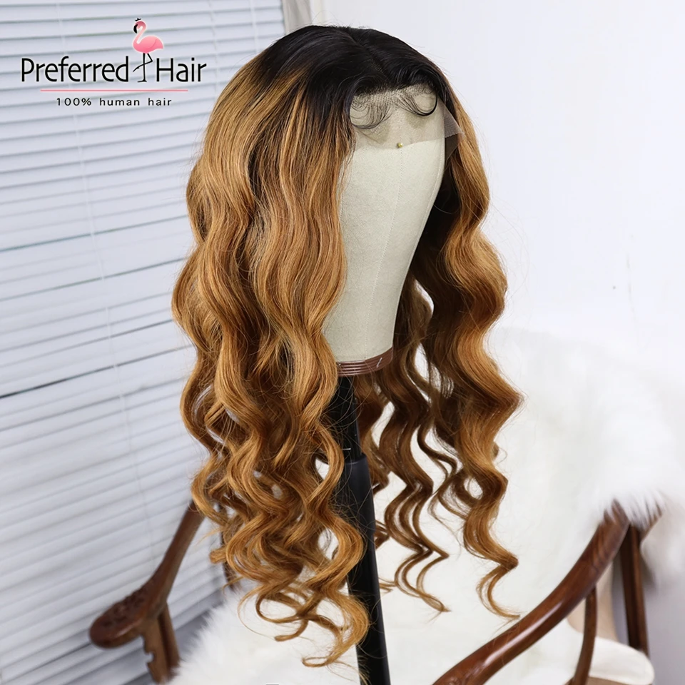 Peluca de pelo humano Ombre preferido onda suelta 13x6 peluca frontal de encaje 150% densidad Remy brasileño miel encaje Rubio pelucas para mujeres negras