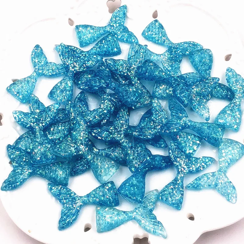 

10Pcs Kawaii Shiny Blue Mermaid Tail Figurine Flatback DIY Accessories Decoration Fairy Resin Craft Toys Charms for hair make up