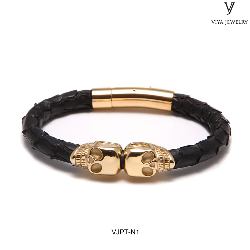 VJPT-N1 Genuine Python skin with double skull bracelet (3)
