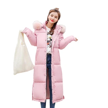 

2018 Warm Hooded Fur Collar Down Cotton X-Long Parka Plus Size Women Winter Coat Jacket For Mujer Feminine De Inverno Casaco