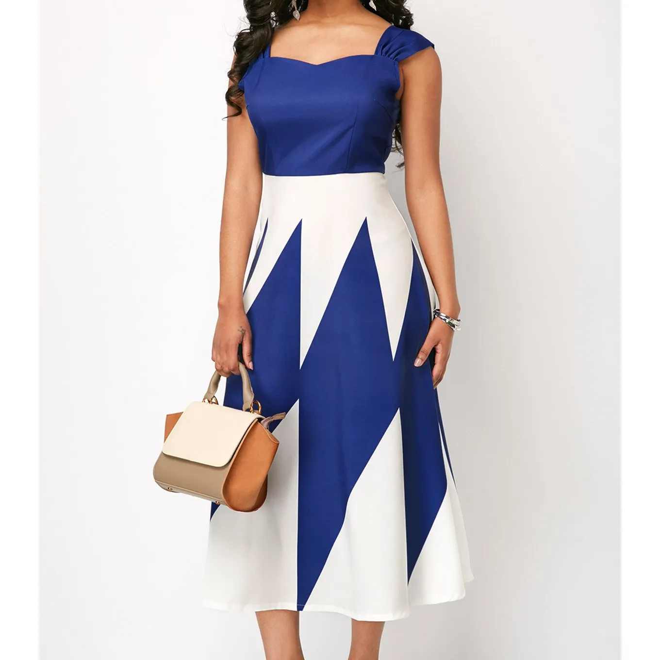 

Vintage Geometric Print Plus Size Dresses Women Elegant Sexy Sleeveless Aline Office Dress Party Beach Midi Dress