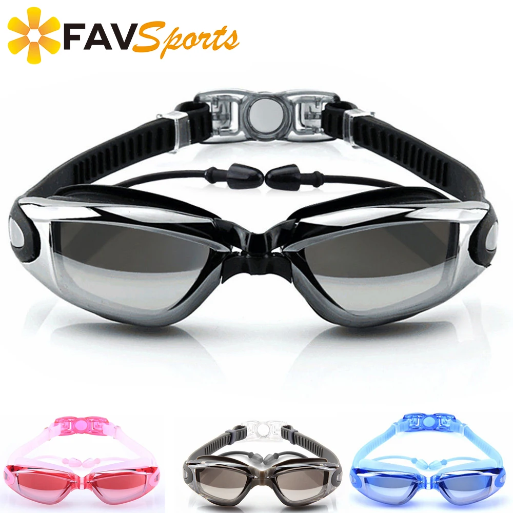 FAVSPORTS Multicolor Swim Googles Silicone Eyewear Anti-Fog Glasses for Swimming Goggles Adult with Earplugs Diving |