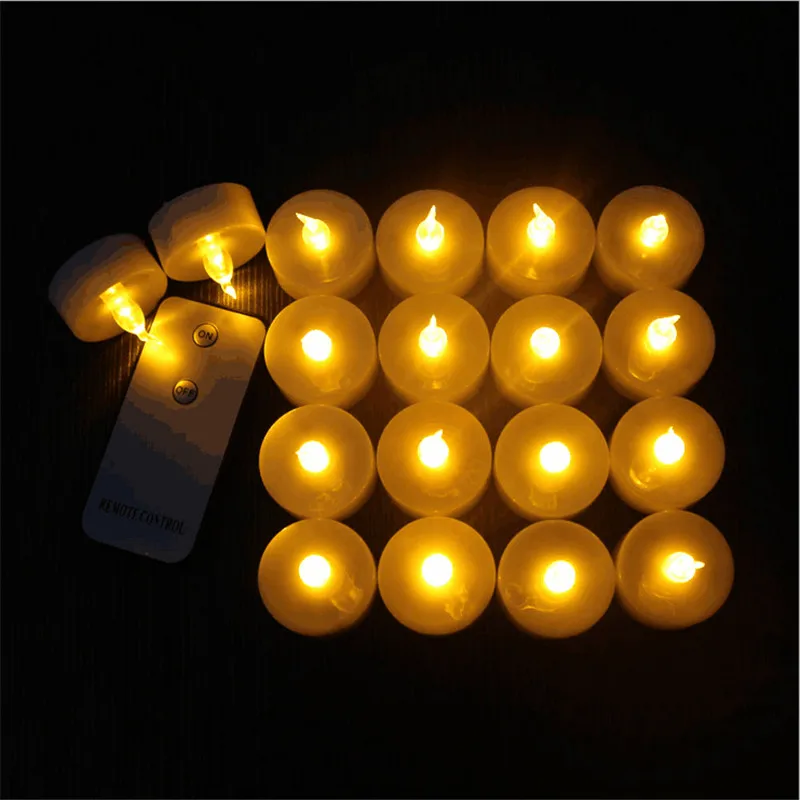 

Pack of 12 Blinking Electronic LED Flameless Candles Remote Control Glow Tea Light Amber For Wedding Party Xmas Deco