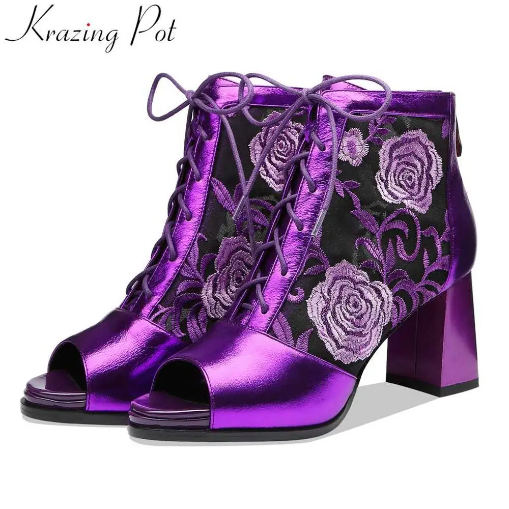 

Limited customization oriental embroidery cow leather plus size breathable peep toe zipper Autumn Summer Chelsea ankle boots L50