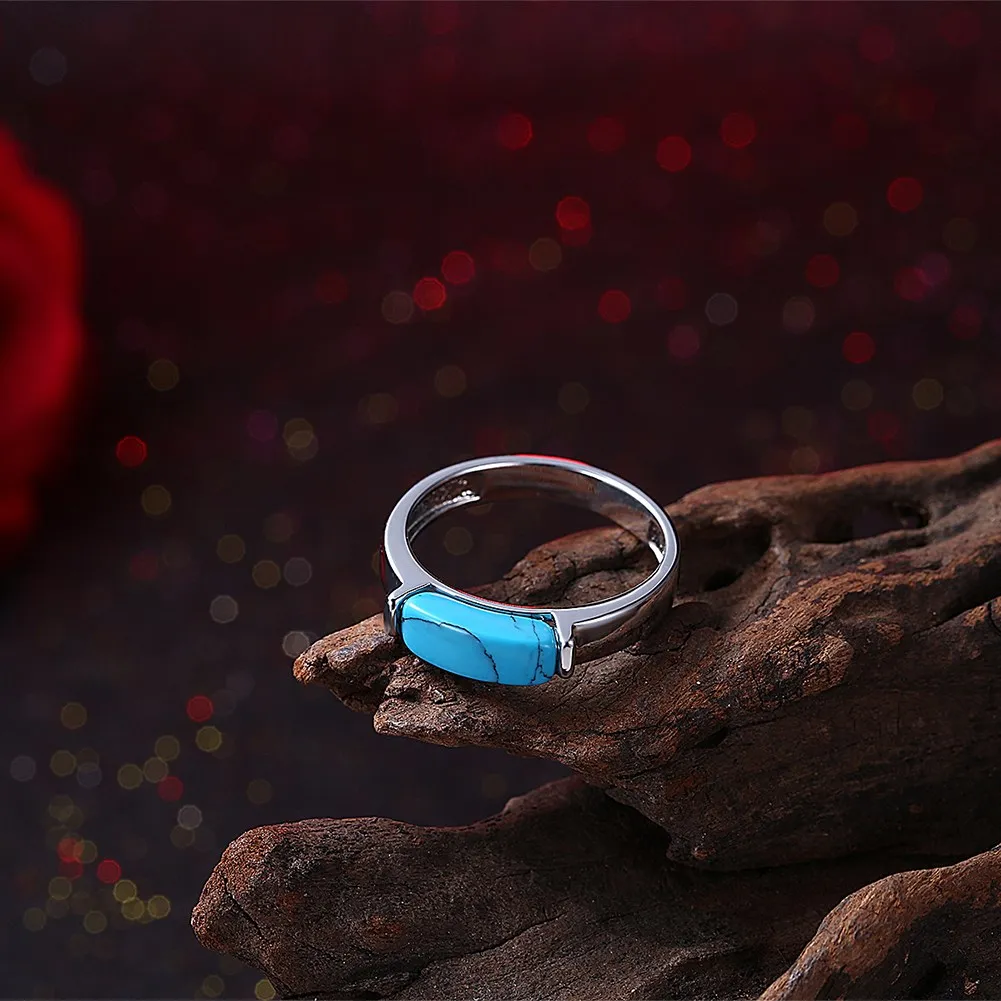INALIS Brand Classic Simple Design Blue Kallaite Turquoises Natural Stone Rings For Women OL Style Unisex Charm Party Rings