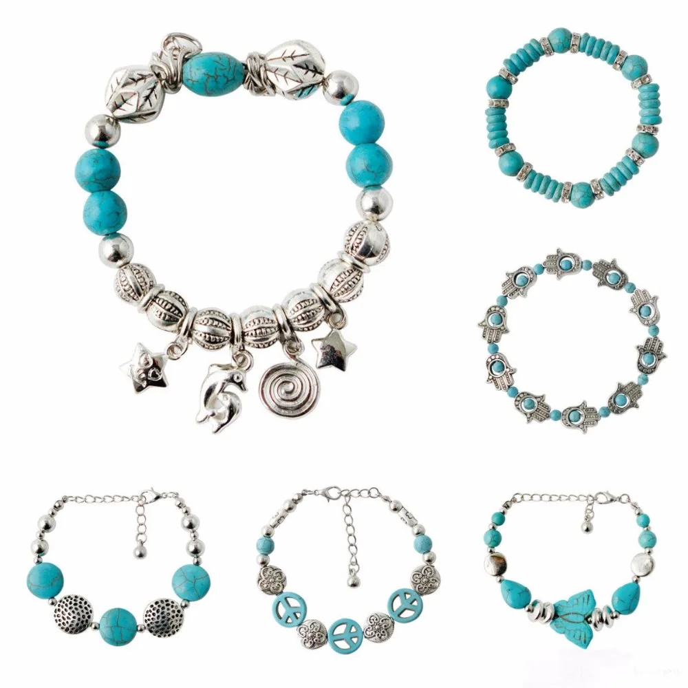 charm-bracelets-wholesale-turquoise-charm-bracelet-antique-silver-charm-chain-link-bracelet-bangle-fashion-wristband-cuff-bead-bracelet
