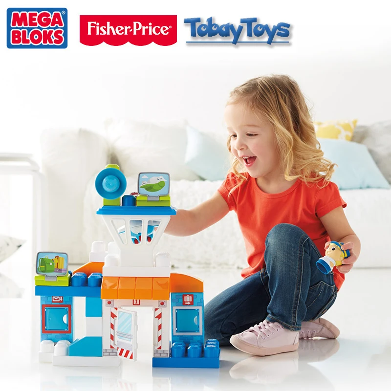 Подлинный бренд Fisher Price Mega Bloks Skybright аэропорт строительные блоки игрушка Bloque De Edificio детская забавная игрушка DPJ56