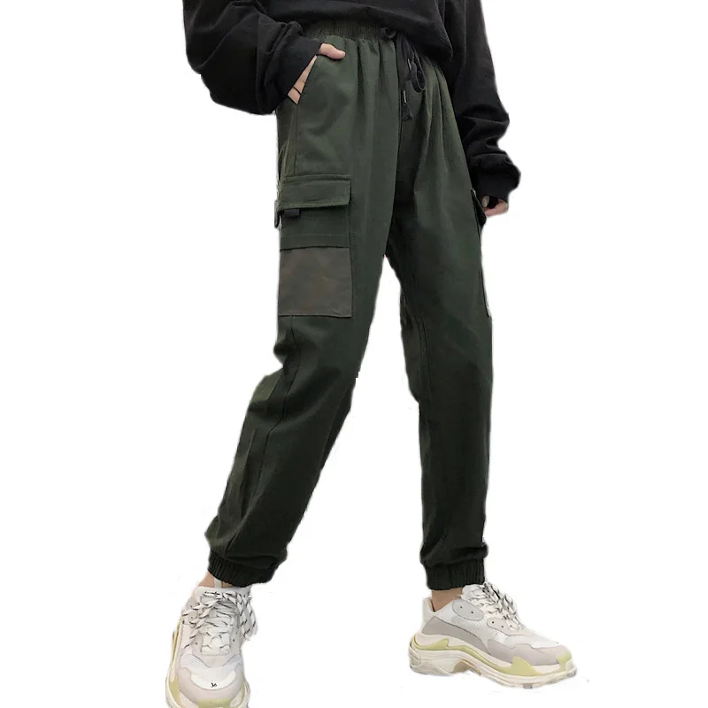 Billig Frühling Frauen Army Green Cargo Hosen Unisex Hip Hop Ankle Länge Hosen BF Harajuku Hip Hop Jogger Hohe taille overalls Harem Hosen