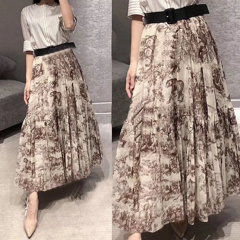 

New 2019 spring summer Linen-cotton blended vintage Skirts Chic animal print Skirts G167