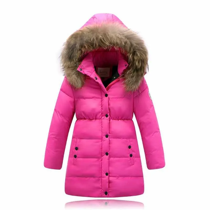 Г. Модные зимние куртки-пуховики для девочек, пальто теплая детская куртка на утином пуху для маленьких девочек Детская верхняя одежда для холодной зимы - Цвет: pink