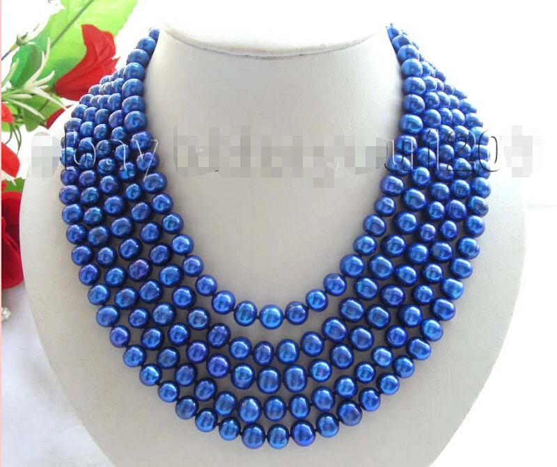 

FREE SHIPPING Longest 100" Genueine Natural 9mm Blue Pearl Necklace!
