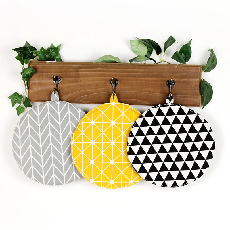 

Kitchen Geometry Cotton Linen Insulation Pads Prevent Hot Meal Pad Non-slip Thickens Round Pot Mat Cup Mat Table Mats