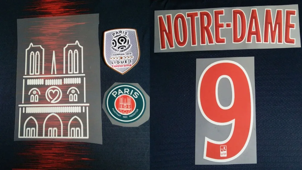 Notre Dame Nameset Mabppe nameset Neymar JR Кавани ВЕРРАТТИ nameset Ligue 1 Чемпион патч колеблющийся