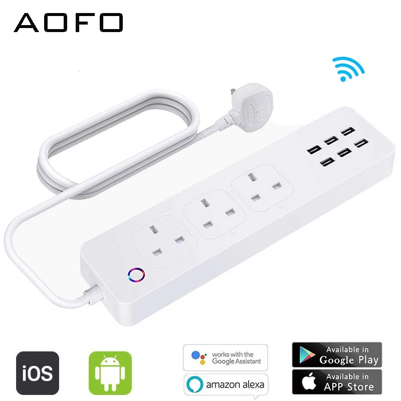 Pаспродажа Умный Wi Fi power Strip APP удаленный голос индивидуальный контроль с Amazon Alexa Google домашний помощник 3 Великобритания умная розетка 6 USB порт