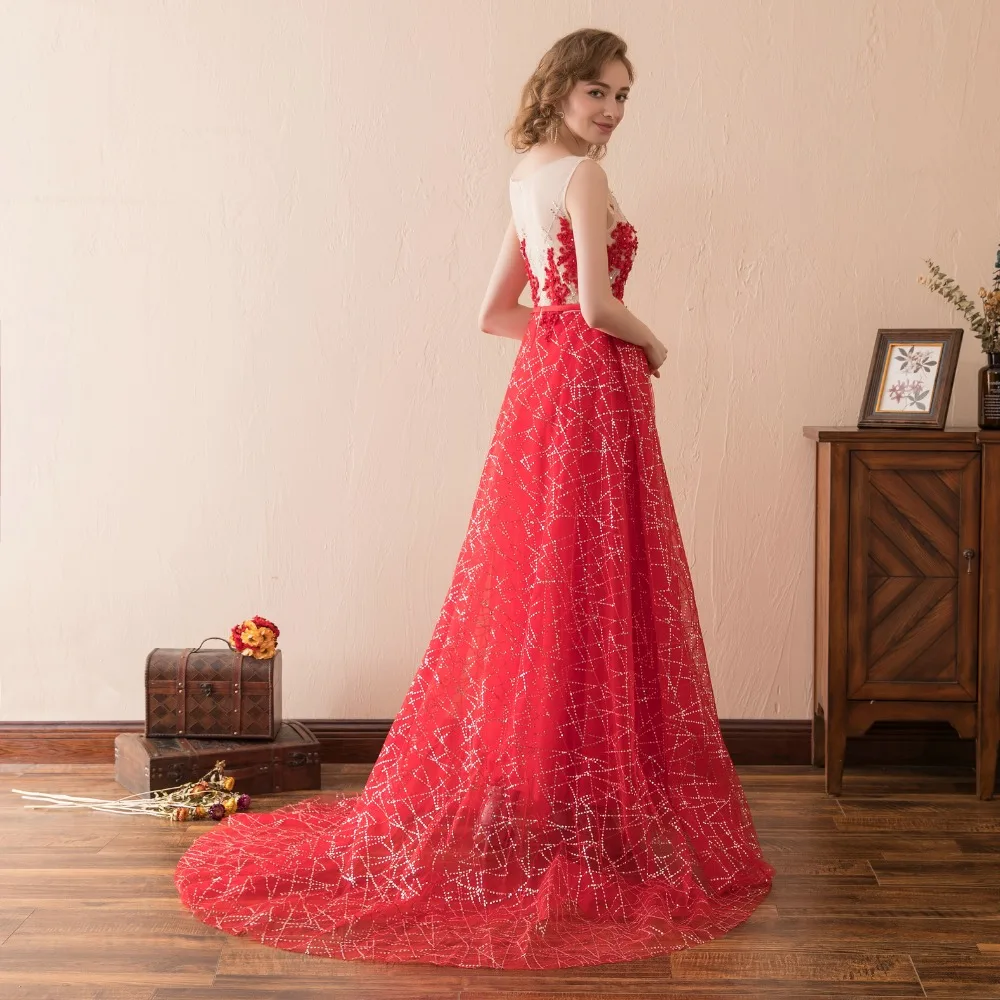 JaneVini блестящий красный блестками вечернее торжественное платье Для женщин Элегантный Иллюзия мать невесты Свадебная вечеринка платье Bling