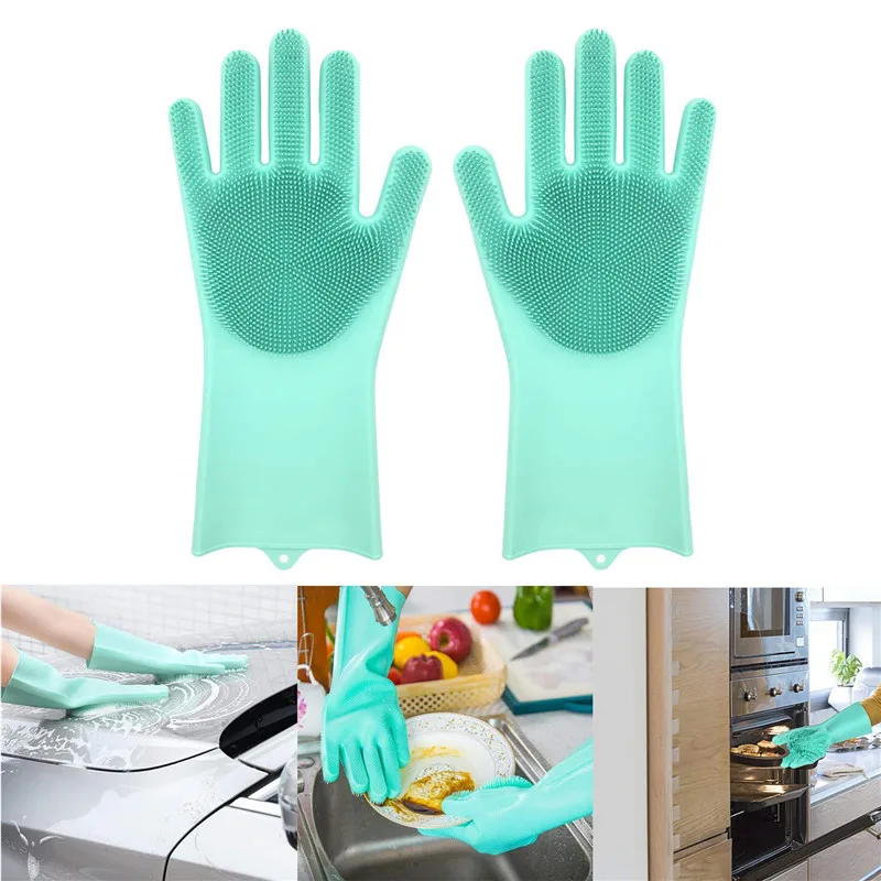 

Magic Silicone Rubber Cleaning Brush Scrubber Gloves Dusting Dish Washing Pet Care Grooming Hair Car Insulated Kitchen Helper