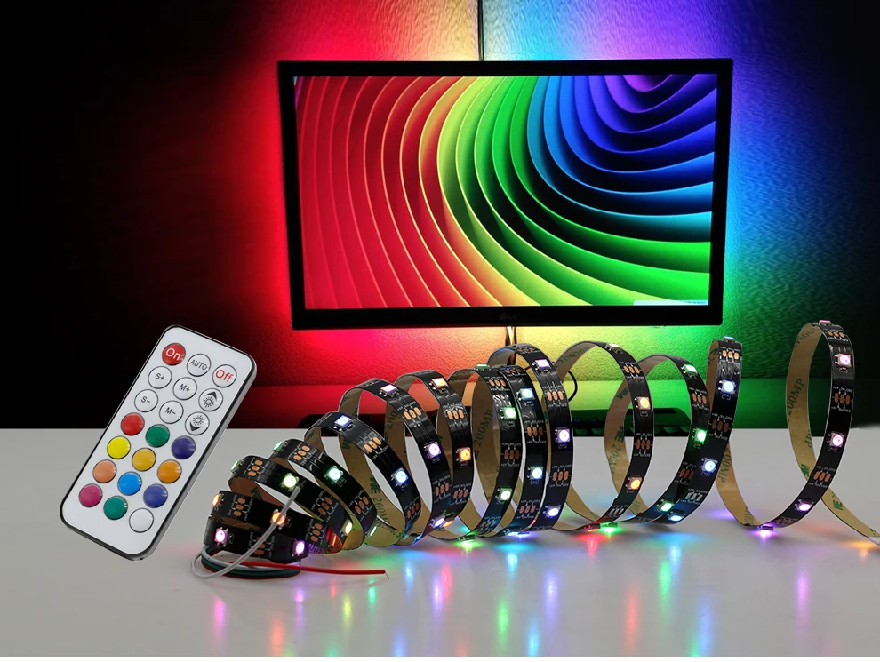 LED Strip Dream Color Set WS2812B RGB Runing Color Changeable USB 5V LED Strip+ 21Key Controller+ Power Adapter