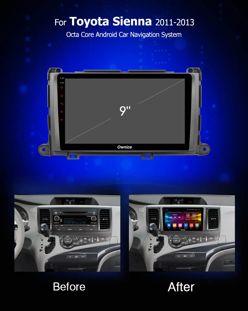 Ownice Android 8 1 DVD плеер gps навигации мультимедиа для TOYOTA Sienna 2011 2012 2013 автомобилей Радио