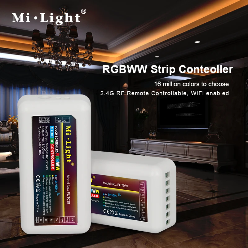 

Mi Light RGBWW FUT039 Wireless 2.4G 4-Zone RF Wireless RGB+CCT LED Controller for Flexible 5050 3528 RGB CCT Led Strip Light