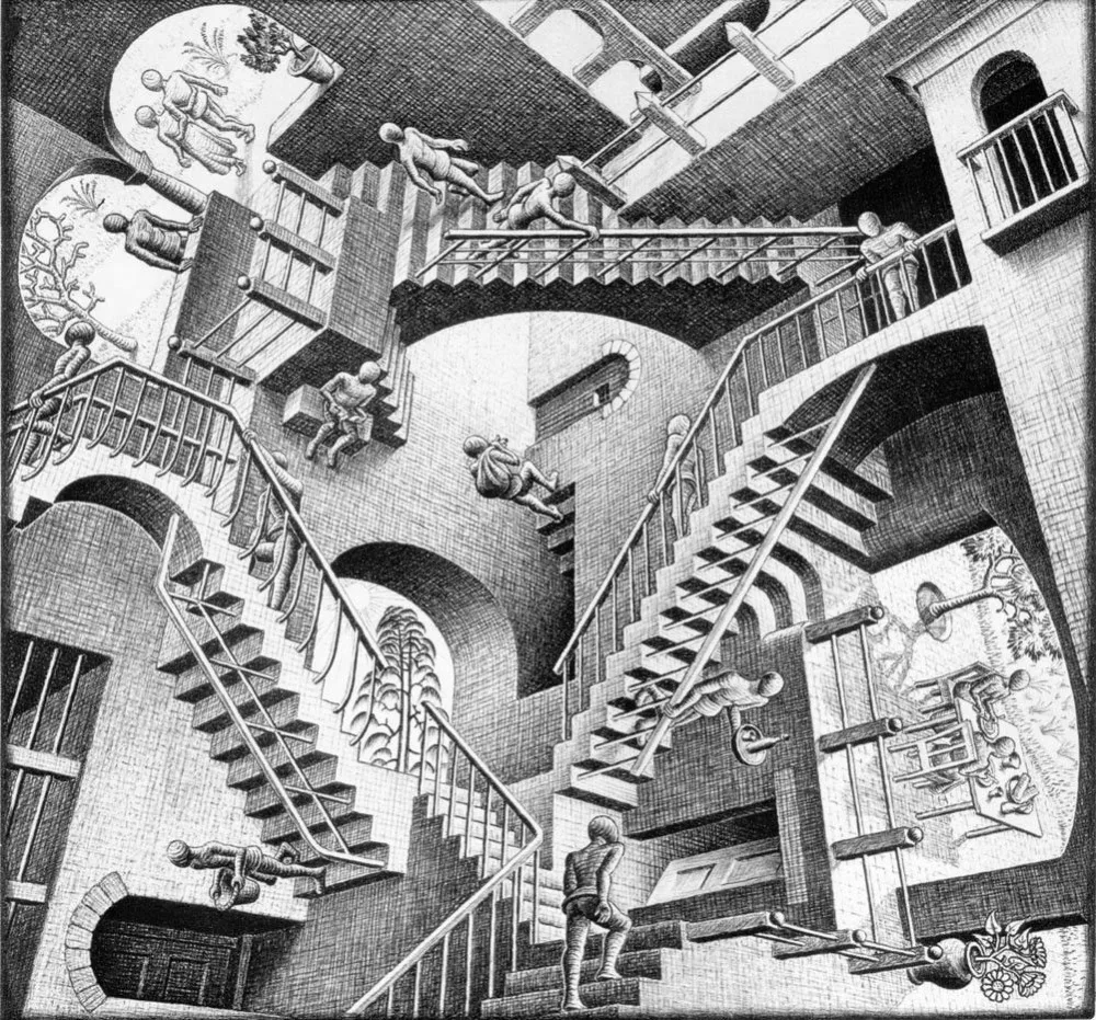 

M C Escher Optical Illusion Drawing Silk Poster Art Bedroom Decoration 2754