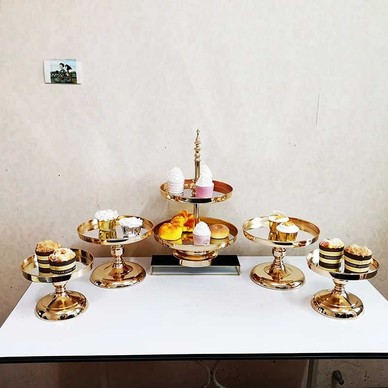 

Fruit Bowl and Cake Stand, 2 Tier Serving Platter With Round mirror Plate & Golden Stainless Steel Holder for Birthday/Party/We