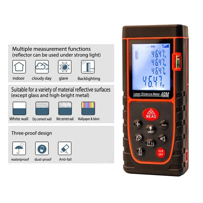 Multi-function 80M 3V Digital laser Rangefinder Distance Meter handheld infrared laser range finder lever measurment area Multi-function 80M 3V Digital laser Rangefinder Distance Meter handheld infrared laser range finder lever measurment area
