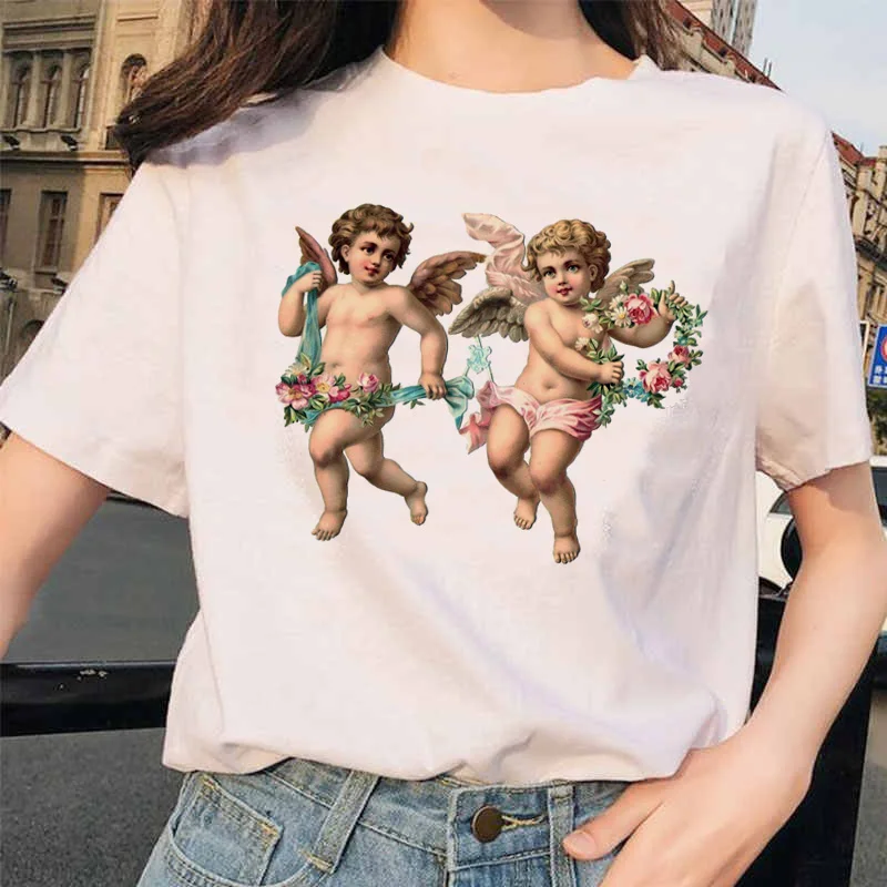 Angel Fashion Tees футболка Ullzang женская футболка с принтом Harajuku 90s Kawaii Одежда Футболка Топ летний Vogue grunge women ulzzang - Цвет: 4894