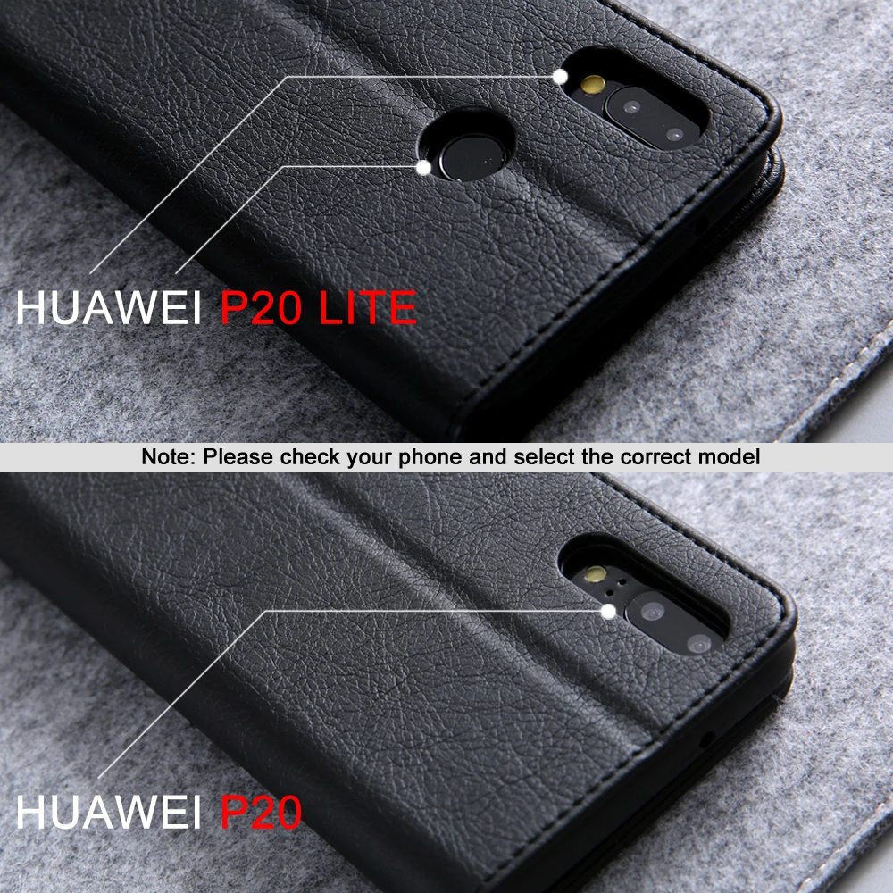 Магнитный кожаный чехол для телефона Huawei P20 Lite черный серый книжка