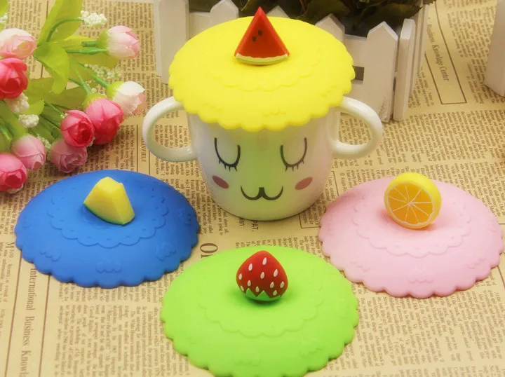 

1PC Fruit Lace Dust Reusable Silicone Cover Cup DIY Free Splicing Thermal Insulation Cup Seal Cover Lemon watermelon LB 267