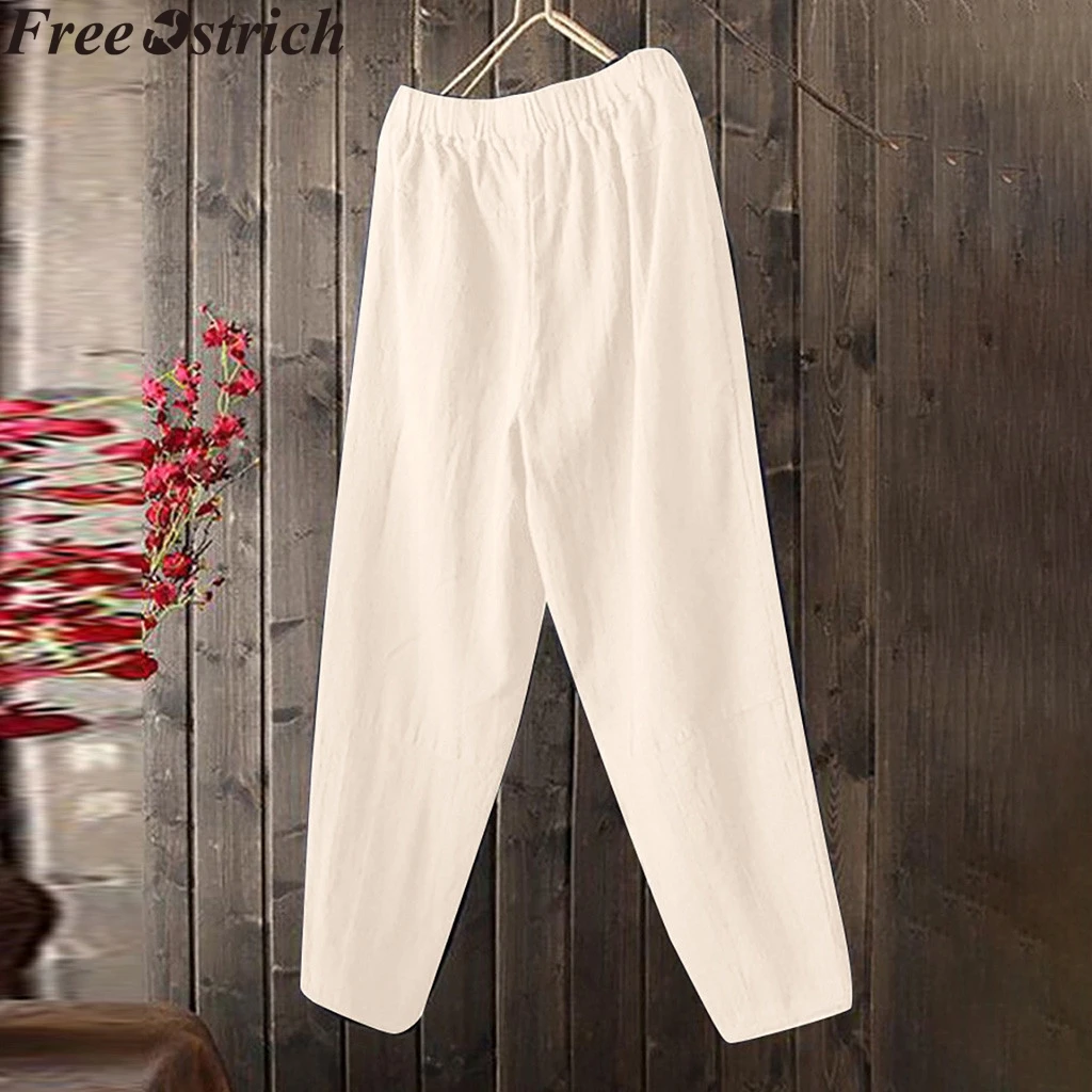 Женские льняные свободные повседневные брюки с прямым карманом для бега штаны