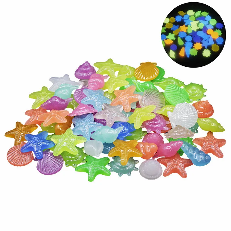 

50Pcs Colorful Luminous Starfish Conch Shell Shaped Glow in the Dark Stones Decorative Garden Aquarium Fish Tank Pool Landscape