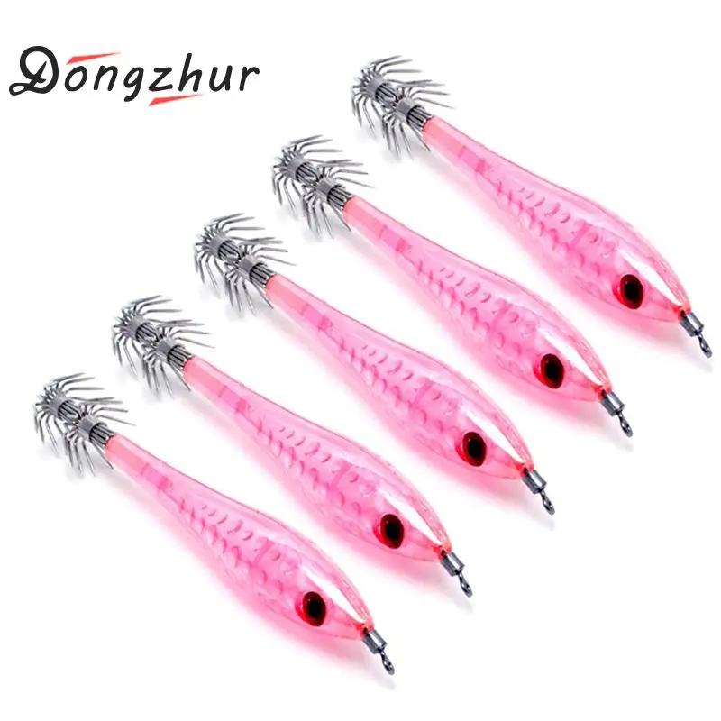 

Dongzhur 5pcs/lot Artificial Wood Shrimp Squid Jigs Jigging Squid Hook Trout Lure Fishing Tackle Squid Lure Dropship