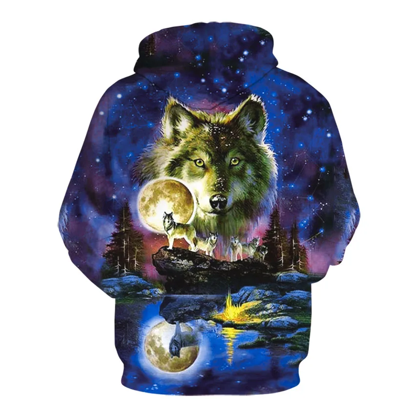 Fashion Men Wolf Animal 3D Printed Hooded Hoodies Men / Women's Shinning Wolf Design Sweatshirts 3D Harajuku Hoody