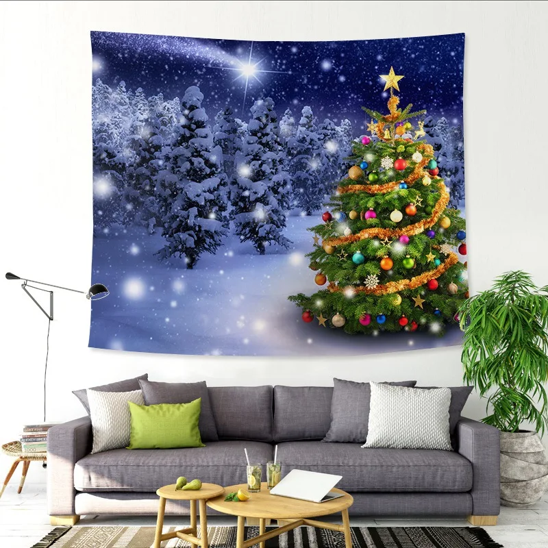

Beautiful Christmas Tree Night Sky Wall Tapestry Home Decorations Wall Hanging Forest Starry Tapestries for Living Room Bedroom